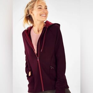 FABLETICS Sammy Hooded Burgundy Jacket with Vented Pockets - Medium